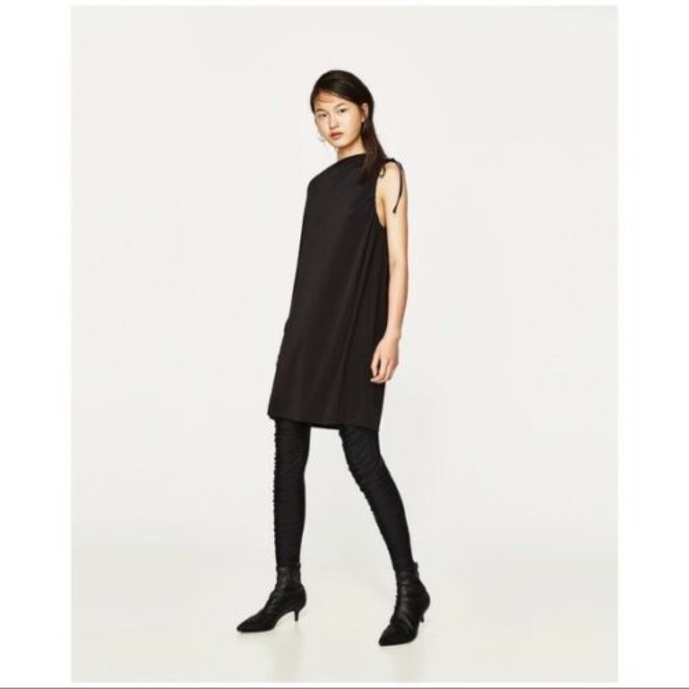 NWT Zara Trafaluc Black One Sleeve Slinky Avant Garde Dress Size S - Picture 3 of 7